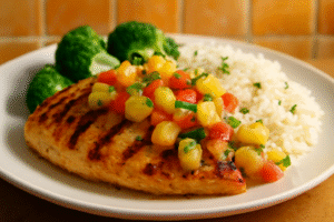 Frango grelhado com molho de abacaxi