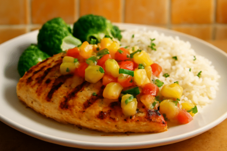 Frango grelhado com molho de abacaxi