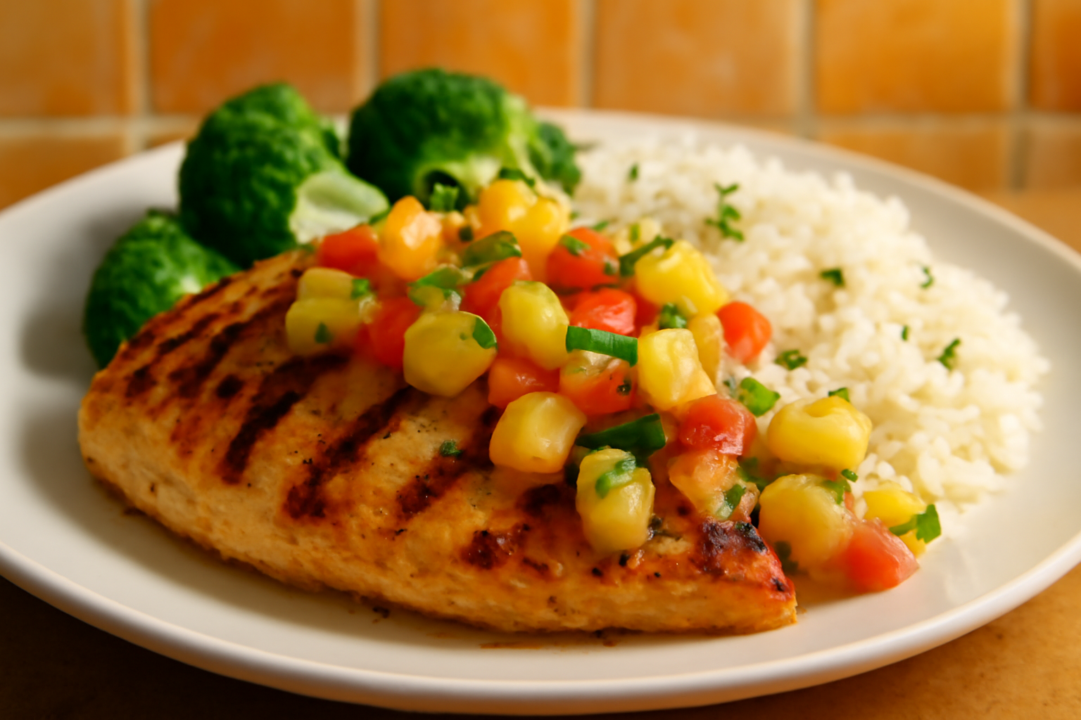 Frango grelhado com molho de abacaxi