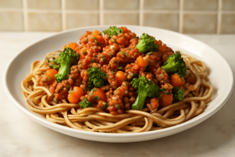 Macarrão Integral à Bolonhesa com Vegetais