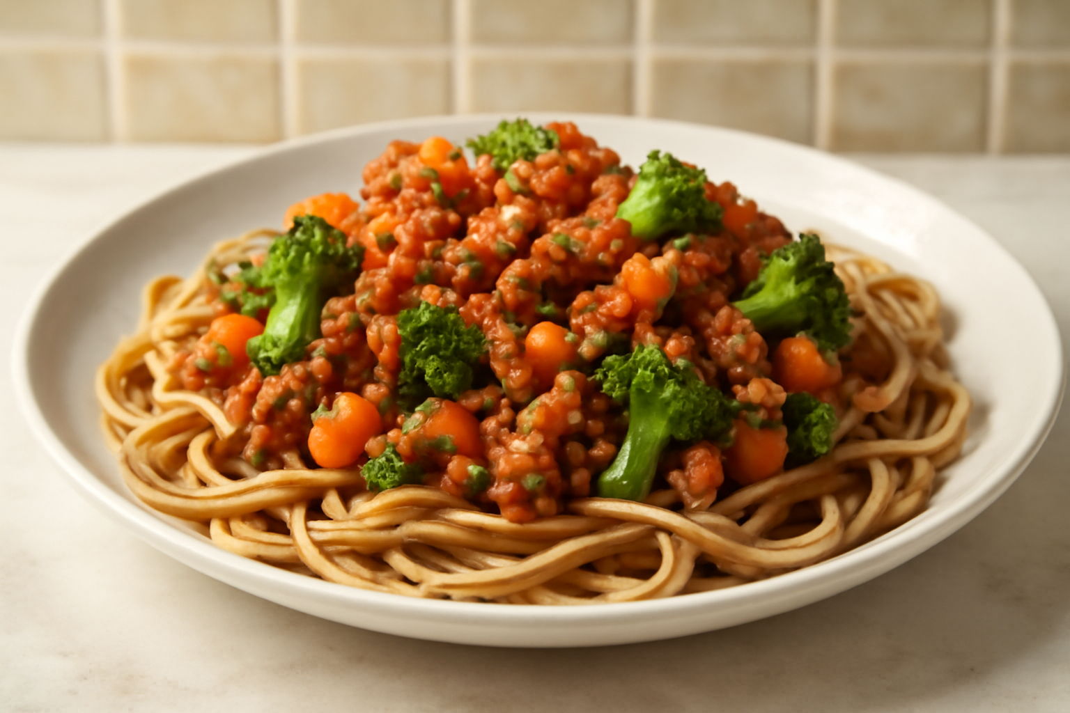 Macarrão Integral à Bolonhesa com Vegetais