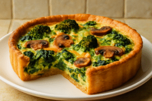Quiche de Espinafre, Brócolis e Cogumelos com 15g de Proteína por Fatia