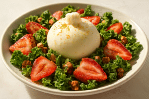 Salada Anti-Inflamatória de Morango e Couve com Burrata