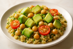 Salada de Quinoa com Abacate e Grão-de-Bico