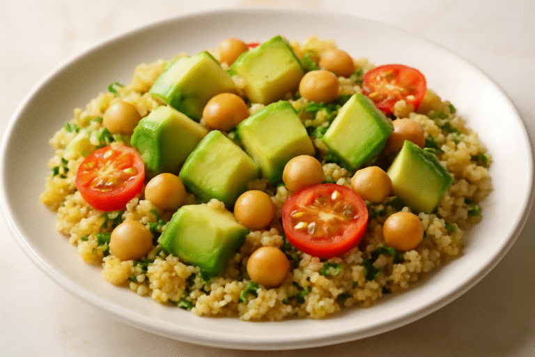 Salada de Quinoa com Abacate e Grão-de-Bico