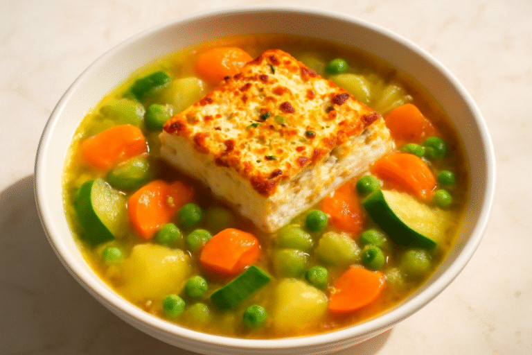 Sopa de Legumes com Feta Assado Perfeita para a Primavera