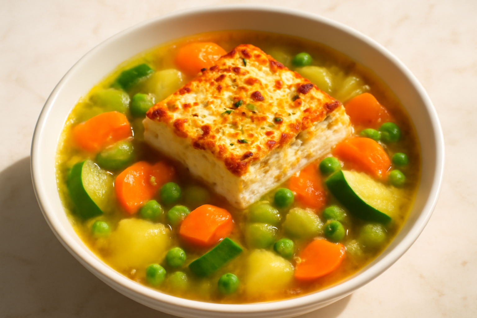 Sopa de Legumes com Feta Assado Perfeita para a Primavera